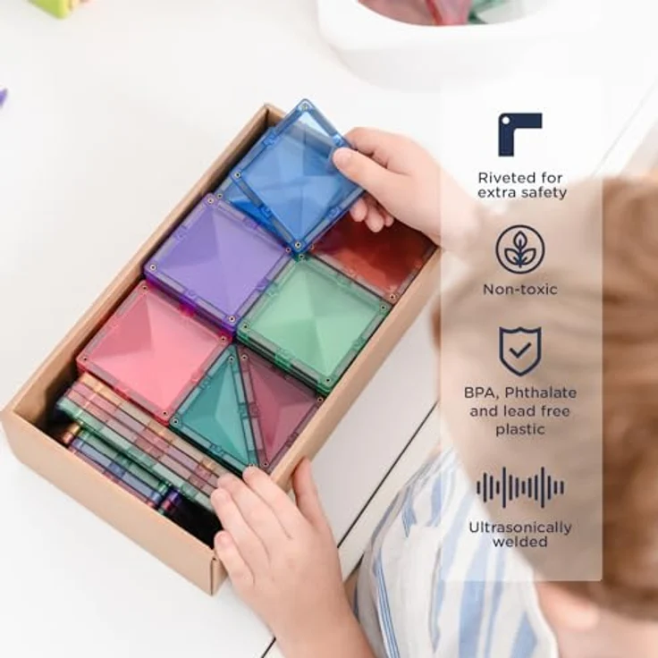 Connetix Pastell Starterpaket, 64 Teile Mehrfarbig - Magnetbaukästen mit einzigartigem abgeschrägtem Design – Bild 3