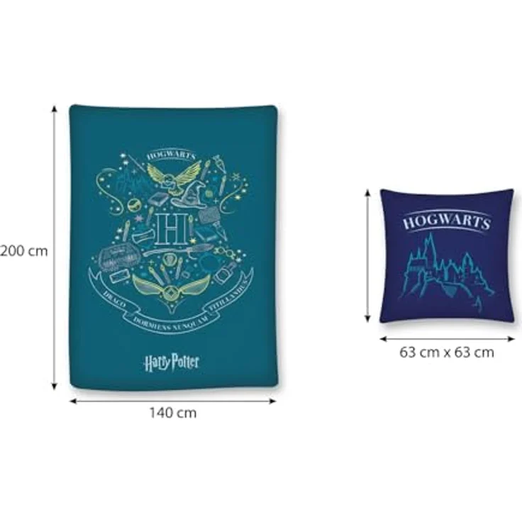 Aymax Parure de lit réversible Harry Potter - Blason -Hogwarts- - Bleue et Vert - 140 cm x 200 cm – Bild 6