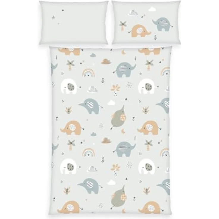 Herding babybest Flanell-Bettwäsche Elephants, 100% Baumwolle/Flanell, Kissenbezug 40x60cm, Bettbezug 100x135cm, Hoteleinschlag und Knopfleiste – Bild 1