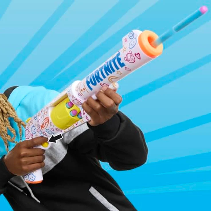 NERF Fortnite Frenz 4 Ever Dart-Blaster, Blaster mit Beste-Freunde-Lackierung, inkl. Bonus-Code, 6-Dart Trommel (Bunt) – Bild 5