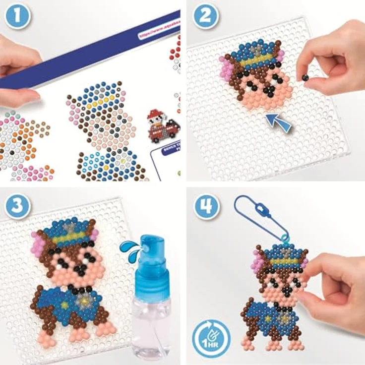 Aquabeads Paw Patrol Schlüsselanhänger Bastelset, 600 bunte Bastelperlen, inkl. Schlüsselanhänger-Adapter und Motivvorlagen, für Kinder ab 4 Jahren – Bild 3