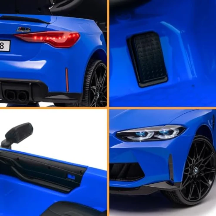 Vrooomy Kinder Elektroauto BMW M4 Competition, 12V mit Fernbedienung, Blau, für 1 bis 5 Jahre, Sicherheitsgurt, MP3-Player, EVA-Gummireifen – Bild 4