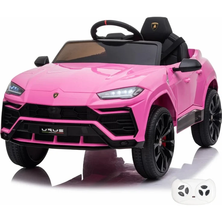 Vrooomy Lamborghini Urus Kinder Elektroauto 12V mit Fernbedienung, geeignet für 1-6 Jahre, rosa, 3-6 km/h, MP3-Player, Sicherheitsgurte, 90% vormontiert