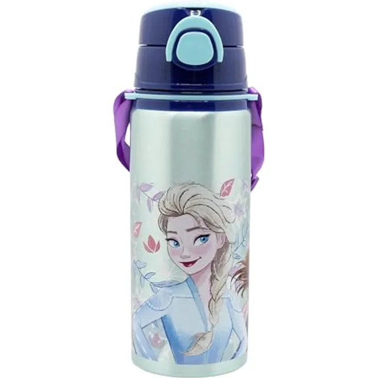 Stor Wiederverwendbare Pop Up Flasche aus Aluminium 730 ml mit Schultergurt | Frozen Snow Tale, BPA-frei, offizielles Lizenzprodukt