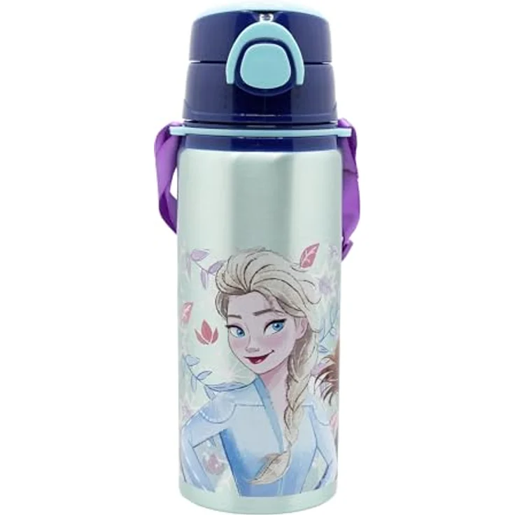 Stor Wiederverwendbare Pop Up Flasche aus Aluminium 730 ml mit Schultergurt | Frozen Snow Tale, BPA-frei, offizielles Lizenzprodukt – Bild 1