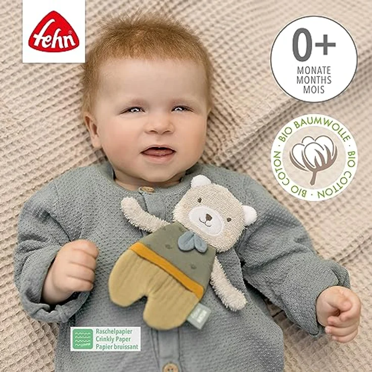 BABY FEHN fehnNATUR Crinkle Bear Rassel, Plüschspielzeug zur Förderung der Sinne, ideal für kleine Hände – Bild 3