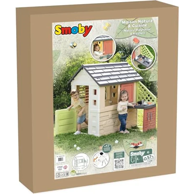 Smoby Life Natura Gerätehaus mit Küche, 145 x 110 x 127 cm, witterungsbeständig, ab 2 Jahren, mit Zubehör – Bild 2