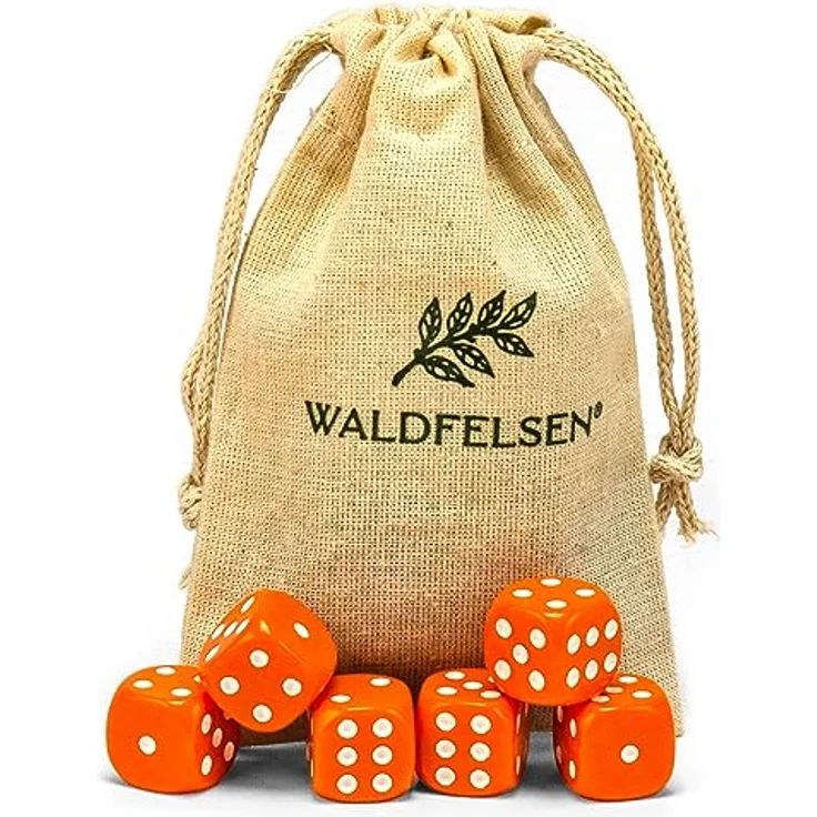 Waldfelsen Acrylwürfel Set, 6 hochwertige 16 mm W6 Würfel in Orange mit Stoffbeutel – Bild 1