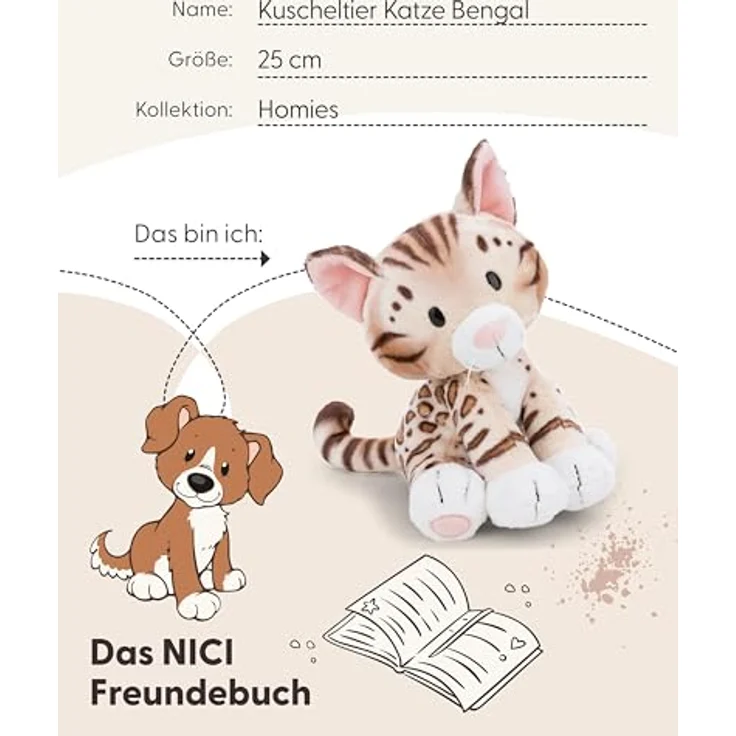 NICI Kuscheltier Bengal Katze sitzend, 25 cm aus kuschelweichem Plüsch, braun marmoriert, Teil der NICI GREEN Produktwelt – Bild 5