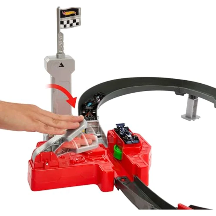 Hot Wheels Racing Starter Trackset, Formel 1 Rennstrecke mit 3 Die-Cast-Autos im Maßstab 1:64, Turbostarter und unendlicher Modus – Bild 2