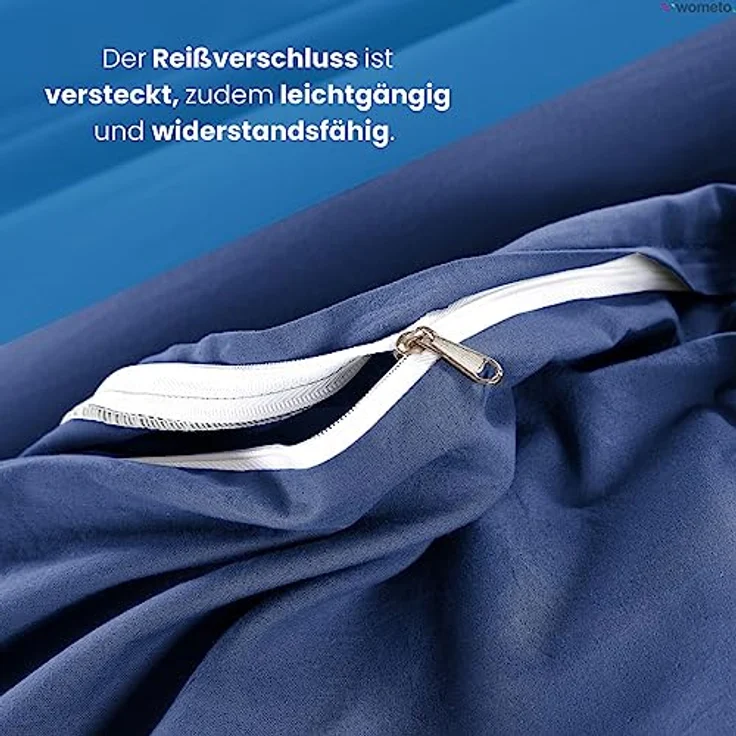 wometo Bettwäsche Renforce Stone-Washed 155x220 & 80x80 100% Baumwolle - blau OekoTex weich modern Used-Look Leinen-Optik – Bild 5