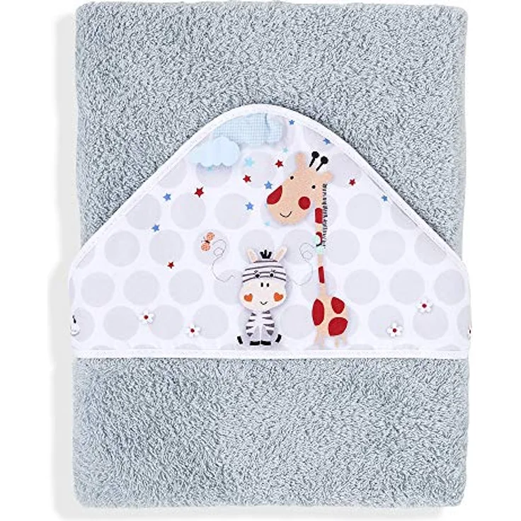 Interbaby 01127-31 Baby Kapuzenbadetuch JUNGLA grau, grau 100 cm x 100cm