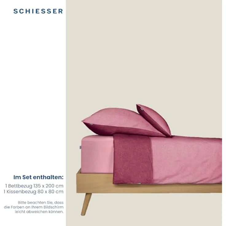 Schiesser Feinbiber Wendebettwäsche Doubleface, 100% Baumwolle, Farbe:Altrosa und Rosenholz, Größe:135 cm x 200 cm – Bild 5