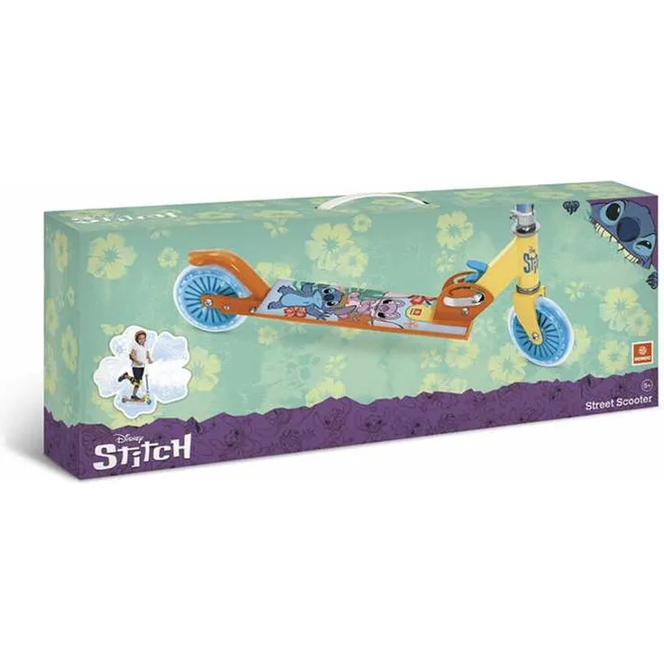 STITCH Roller Stitch Aluminium, Kinderroller mit farbenfrohen Rädern, höhenverstellbarem Lenker, sicherer Bremse und Klappsystem, 80 x 55,5 x 9,5 cm, bunt