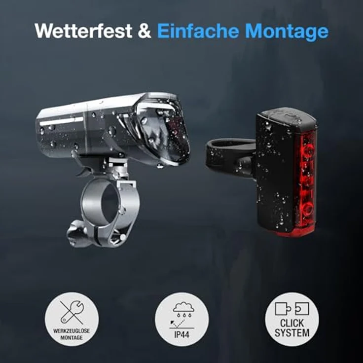 Fischer Fahrrad LED-Akku Beleuchtungs-Set Twin Stop 100 Lux, mit Sensormodus, Leuchtweiteneinstellung, bis zu 8 Stunden Leuchtdauer, schwarz, 1 Stück – Bild 2