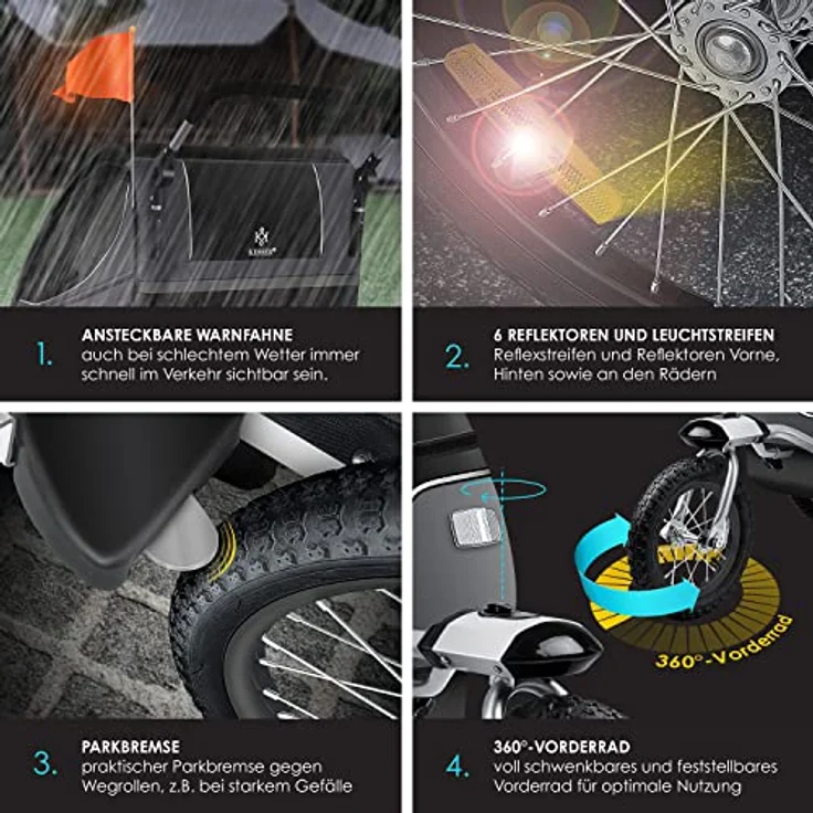 KESSER® Cruiser Kinderanhänger Fahrradanhänger 360° Drehbar mit Federung 2in1 Joggerfunktion Kinderfahrradanhänger + 5-Punkt Gurt Jogger Fahrrad Anhänger für 1 bis 2 Kinder max. 40kg Schwarz / Anthrazit – Bild 5