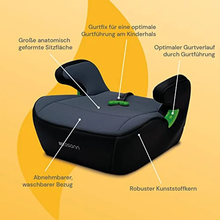 Osann Kindersitzerhöhung Junior Gurtfix i-Size, Sitzschale für Kinder ab 126cm, Ergonomisch und waschbar, Schwarz – Bild 3