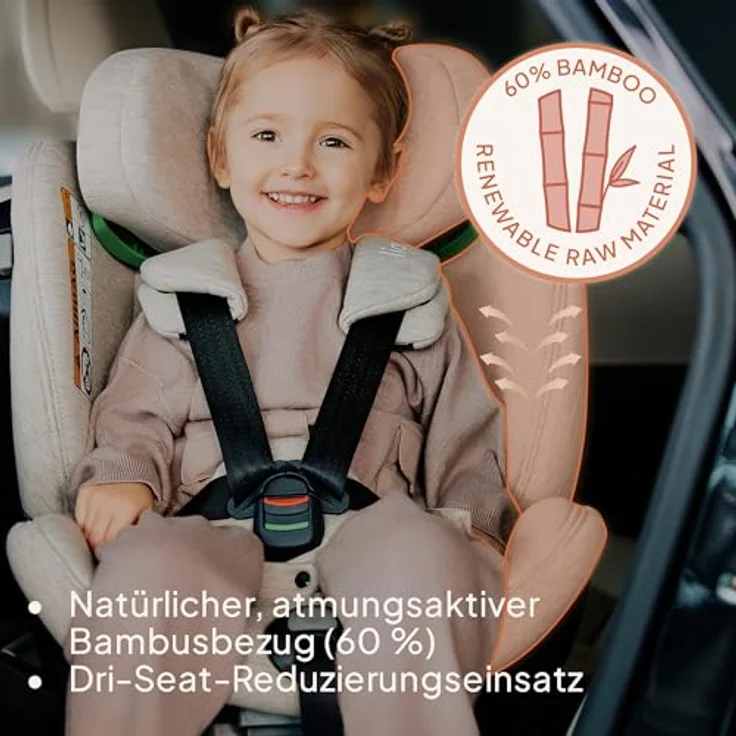 lionelo Autokindersitz HARMONY I-SIZE, von Geburt bis 12 Jahre, 0,00-36,00 kg, (Set), Basis 360'/ISOFIX/i-SIze/Gürtelalarm, Bambusstoff, viele Annehmlichkeiten – Bild 7