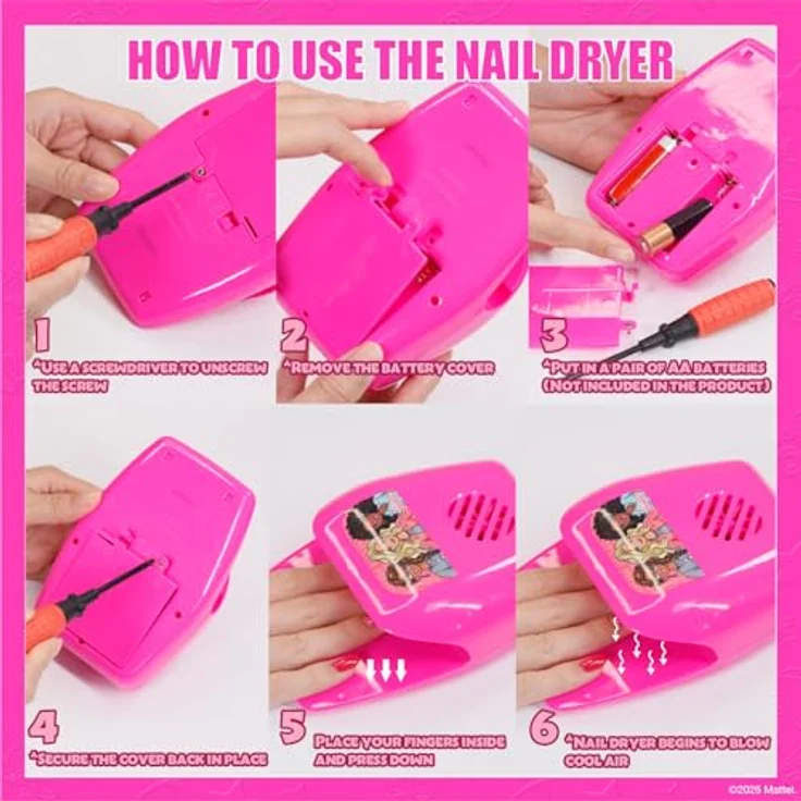 Townley Girl Barbie Nagellack Set mit Nageltrockner, ungiftig, 8 Farben, für Mädchen ab 3 Jahren – Bild 3