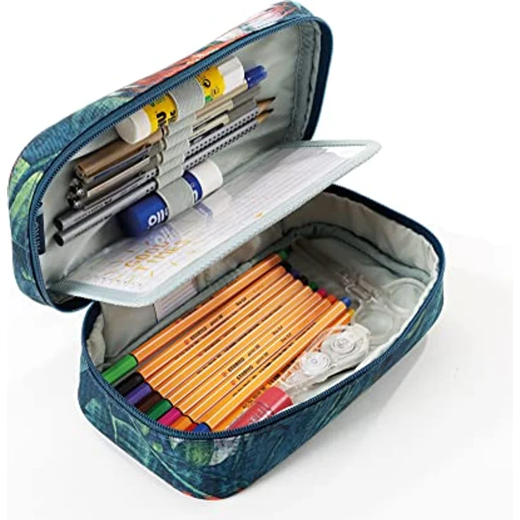 NITRO Pencil Case XL Tropical, Federtasche mit 7 Stiftschlaufen, Geodreieck, Radierer und geheimbereich für Schule und Beruf – Bild 6