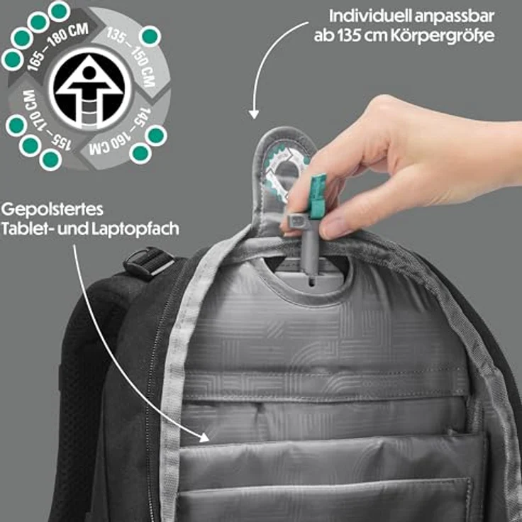 Coocazoo Byte Schulrucksack „Black Coal”, ergonomischer & anpassbarer Tornister, höhenverstellbar, mit Brustgurt & Hüftgurt, für Schüler ab der 3. Klasse – Bild 5