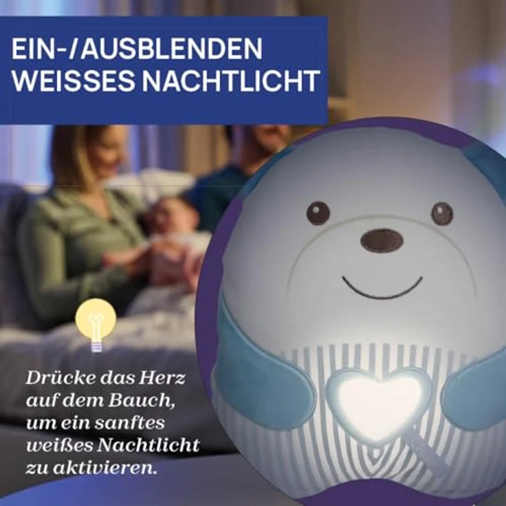 Chicco Kuschelbär, Kuscheltier mit Sound- und Lichteffekt, weiße Nachtlichtmelodien – Bild 6