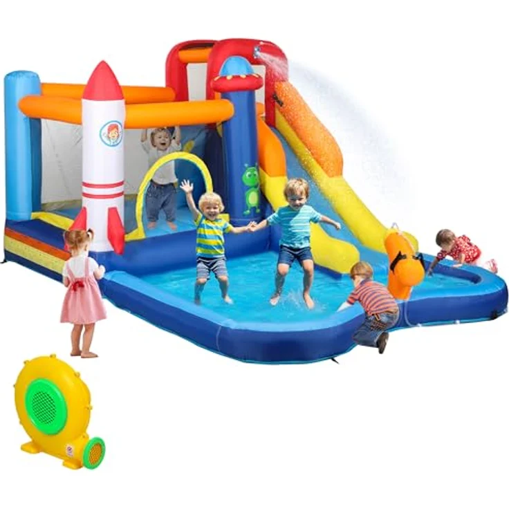 AIYAPLAY Hüpfburg mit Gebläse, 5-in-1 Wasserpark mit Rutsche, Planschbecken, Kletterwand, Sprungbereich, Wasserkanone, für Kinder 3-8 Jahre, 360 x 250 x 195 cm – Bild 1