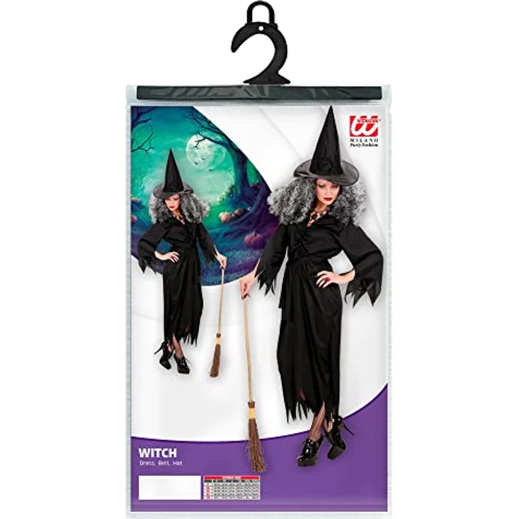 W WIDMANN MILANO Party Fashion Kostüm Hexe, schwarzes Kleid mit gezacktem Saum und Hexenhut, Größe XL für Halloween und Karneval – Bild 2