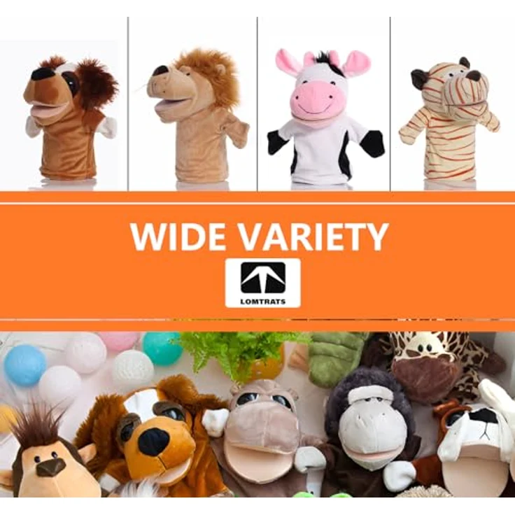 LOMTRATS Handpuppen Set, Wolf, Tiger, Löwe, Affe mit beweglichen offenen Münder, 25 cm, ideal für Geschichtenerzählen und Vorschulerziehung – Bild 4