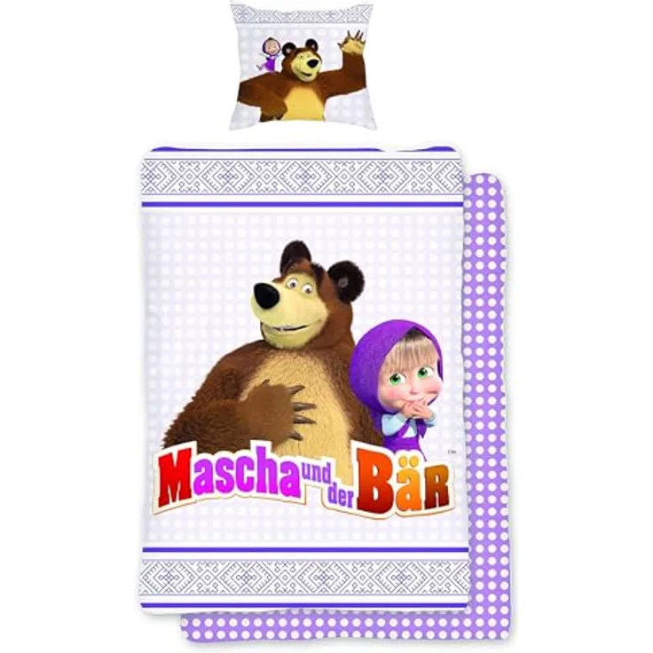 BERONAGE Mascha und der Bär Kinder-Bettwäsche Freunde 135 x 200 + 80 x 80 cm 100% Baumwolle Renforcé-Linon-Qualität Märchen lièvre Masha постельное белье deutsche Größe