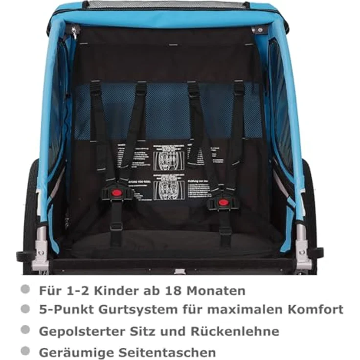 TIGGO Fahrradkinderanhänger Tiggo VS Kinderanhänger - Maximaler Komfort, UV-Schutz, 5-Punkt-Sicherheitsgurtsystem, für 1 oder 2 Kinder – Bild 3
