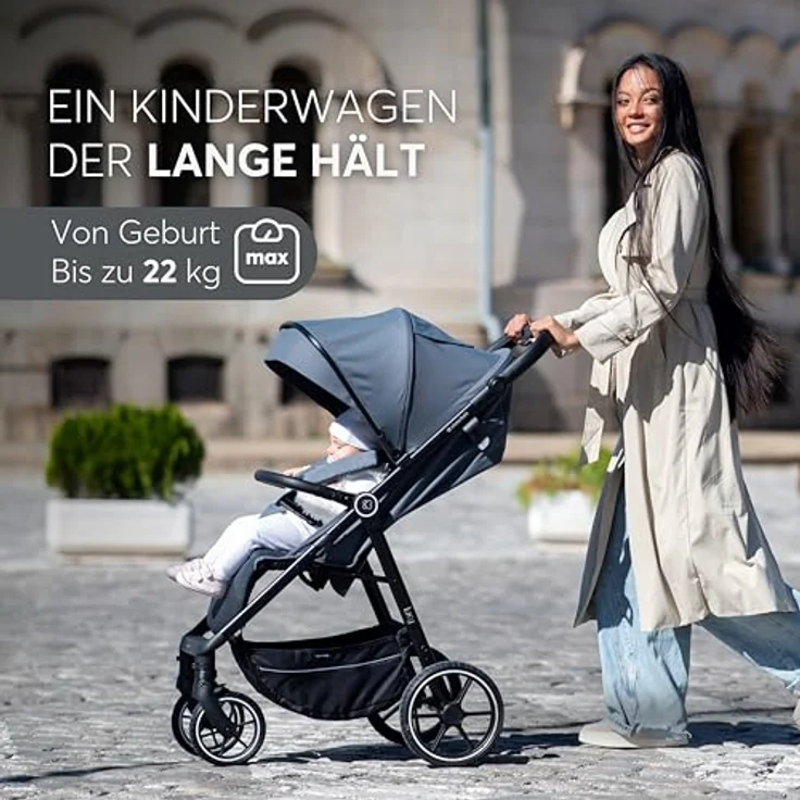 Kikkaboo Kinder-Buggy Kinderwagen Lucy Gurt, Rückenlehne verstellbar, Federung, Hinterradbremse, blau – Bild 3