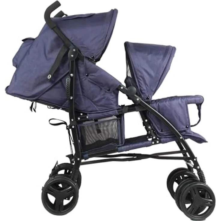 BAMBISOL Kinderwagen Doppelstock, kompakt, mit Regenschutz, 126x50x32 cm, Marineblau – Bild 2