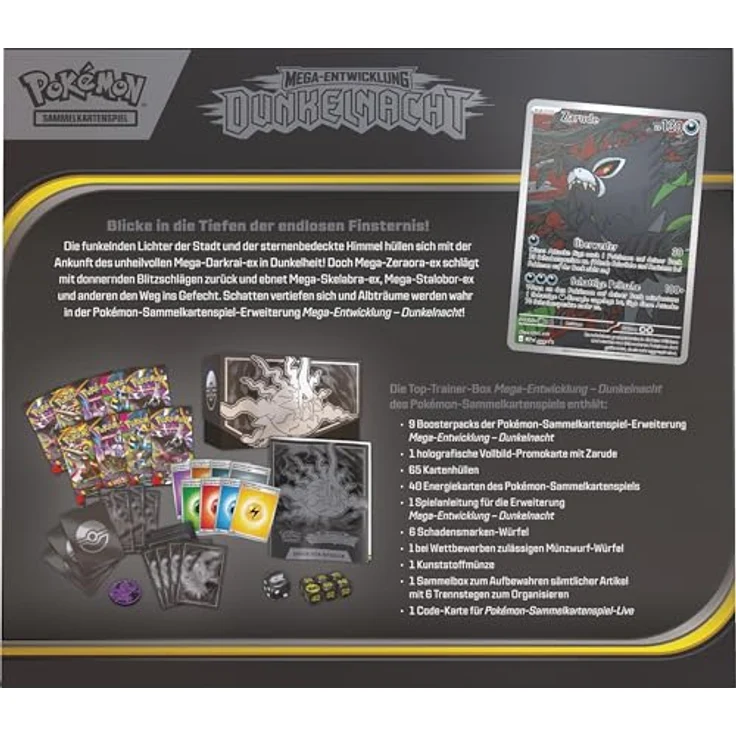The Pokemon Company Amigo Pokémon-Sammelkartenspiel: Top-Trainer-Box Mega-Entwicklung Dunkelnacht mit 9 Boosterpacks und holografischer Promokarte Zarude – Bild 4