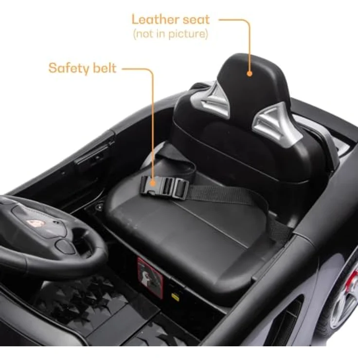 Porsche Carrera GT Elektro-Kinderauto 12V, mit Fernbedienung, Ledersitz, Bluetooth, EVA-Reifen – Offiziell lizenziertes Kinder Elektroauto – Schwarz – Bild 8