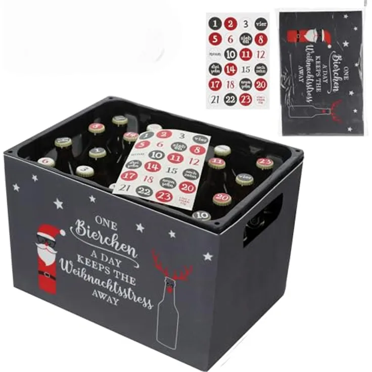 Annastore DIY Adventskalender Bierkasten für Männer - Lustiger Adventskalender für Bier - Filz-Banderole - 24 Zahlensticker