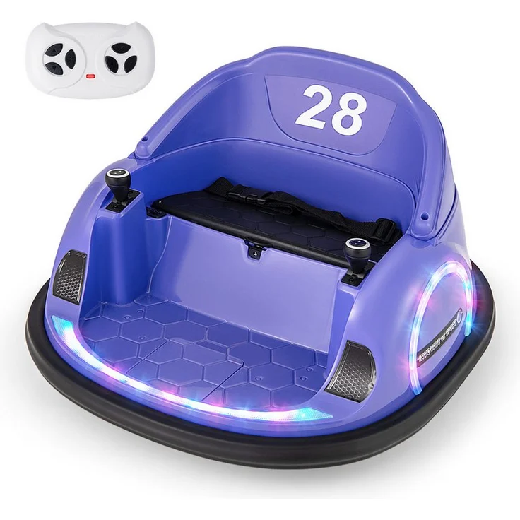 COSTWAY Elektro-Kinderauto, 12V Autoscooter mit 360° Drehung, Musik & Licht, rosa/lila, tragfähig bis 25 kg