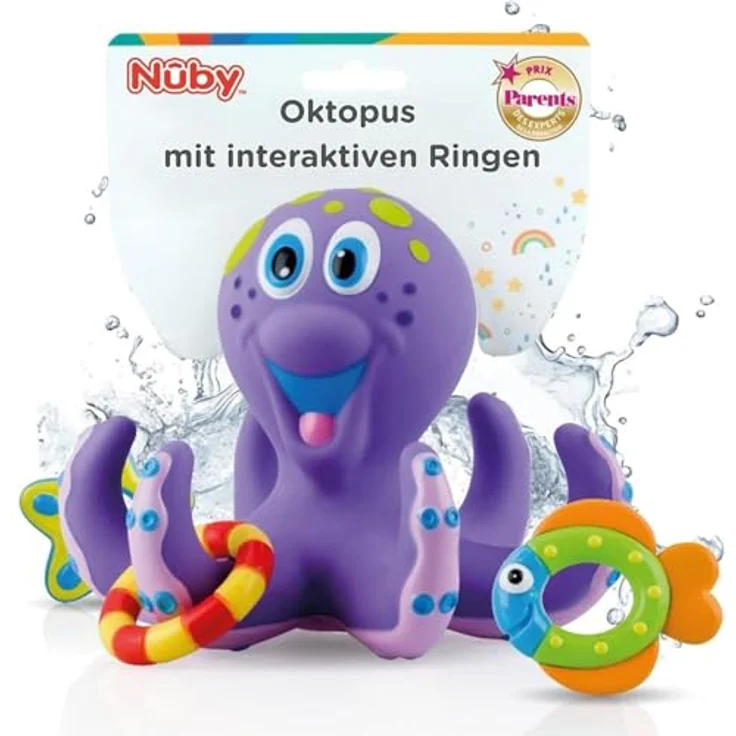 Nuby Schwimmende Krake mit 3 Ringen, Interaktives Badspielzeug für Babys und Kinder, Fördert Hand-Augen-Koordination, Ab 18+ Monaten – Bild 1