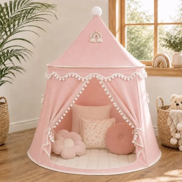 LIONHERZ® DAS ORIGINAL Spielzelt Baumwolle/Hanf, Kinderzelt Tipi Indoor mit CirculAir-Stoff für optimale Luftzirkulation, stabile Fiberglasstangen, inklusive Tragetasche und optionaler Bodenmatte – Bild 1