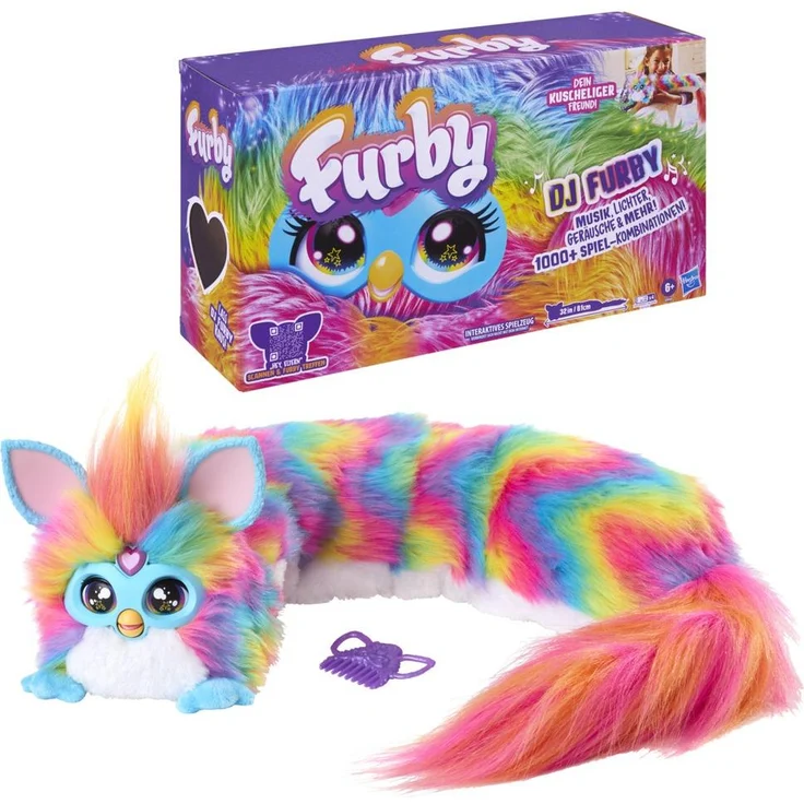 Hasbro Furby DJ Regenbogen, interaktives Kuscheltier mit 5 Modi, über 1000 Spielkombinationen, perfekt für Kinder ab 6 Jahren