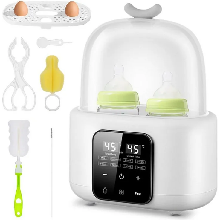 Comfy Mate Flaschenwärmer baby 6-in-1 Doppelbecher Sterilisator, für Babyflaschen mit Flaschenbürste/Clip, temperaturgenau, bis zu 48 Stunden Warmhaltefunktion, einfache Bedienung