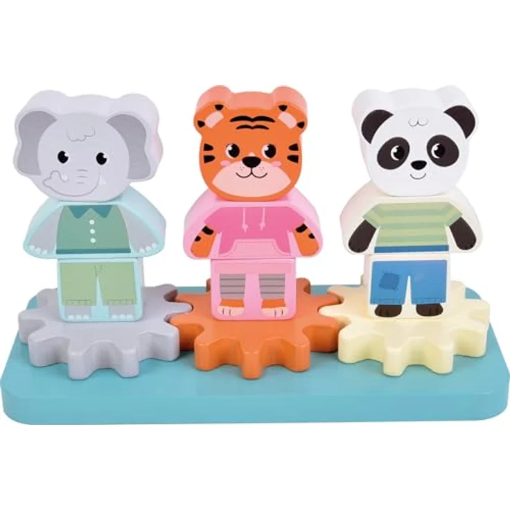 Small Foot - Wooden Stacking Game with Gears Jungle Friends FSC, Lernspielzeug für Babys mit kreativen Zahnrädern – Bild 3