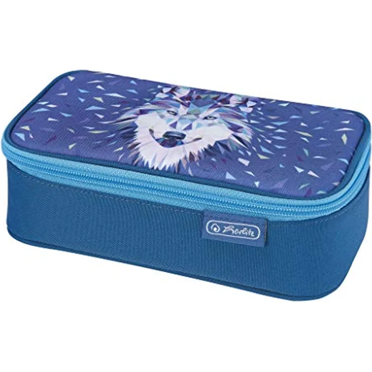 Herlitz Faulenzer beatBox Wild Animals Wolf, Federmäppchen mit großem Hauptfach und separatem Reißverschlussfach, Polyester, 22,5 x 12 x 7 cm, grau