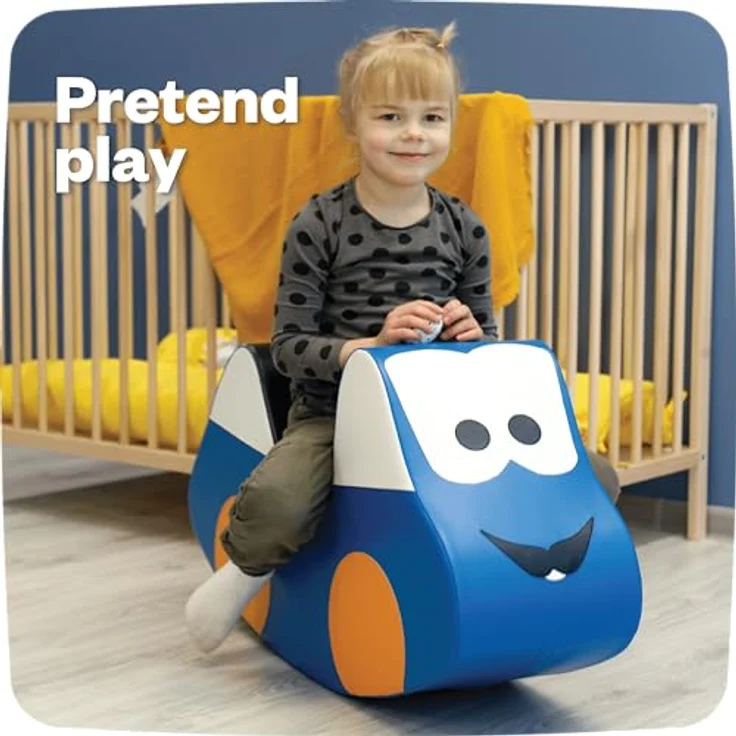 IGLU SOFT PLAY Schaukelpferd, Kinder Schaukeltier aus PE-Schaum mit veganem Lederbezug, blau, fördert motorische Fähigkeiten und Gleichgewichtssinn – Bild 4