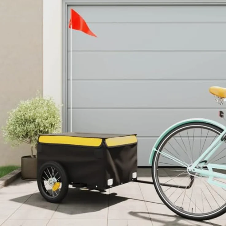 vidaXL Fahrradlastenanhänger Lastenanhänger für Fahrrad Schwarz und Gelb 30 kg Eisen, mit Deichsel und Sicherheitsflagge – Bild 3