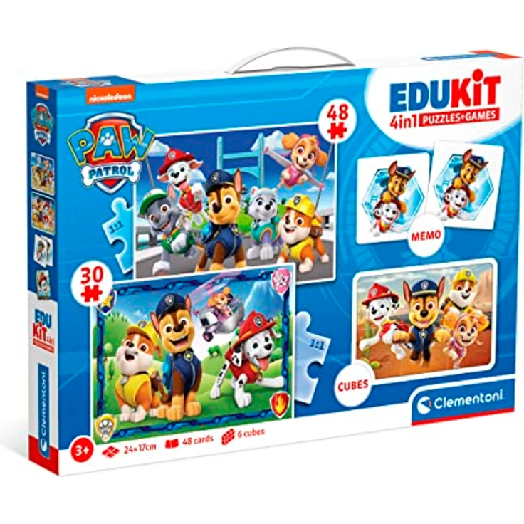 Clementoni Edukit 4 in 1 Paw Patrol, Spielesammlung für Vorschulkinder ab 3 Jahren, inkl. 2 Puzzles (30 & 48 Teile), Memo-Spiel & Würfelpuzzle, Made in Italy, 18291 – Bild 1