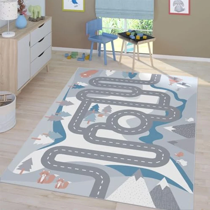 TT Home Kinderzimmerteppich, Creme rutschfester Teppich für Junge und Mädchen, Größe 200 cm Quadrat, maschinell gewebt, geeignet für Fußbodenheizung bis 24 Grad – Bild 1
