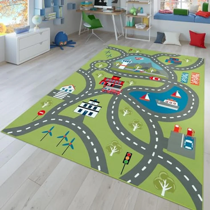 TT Home Kinderzimmerteppich, rutschfester Teppich für Jungen und Mädchen, Grau, 200 cm Quadrat, 100% Polyester, maschinell gewebt, STANDARD 100 by OEKO-TEX – Bild 4