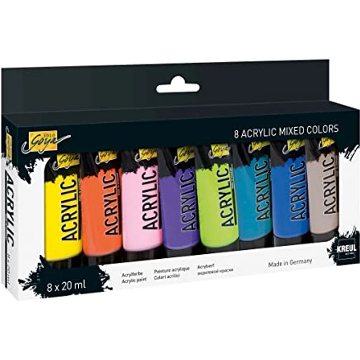 KREUL Solo Goya Acrylic Set, 8 x 20 ml, Acrylfarbe in Studienqualität, wasserfest, schnell trocknend, matt auf einem Wasserbasis – Bild 1