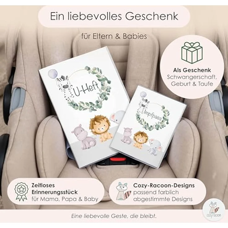 Cozy Racoon U-Heft- und Impfpasshülle ohne Personalisierung| 3- teiliges Set |Hochwertige Hülle für Untersuchungsheft und Impfpass Deines Kindes | Süße Tiere – Bild 8